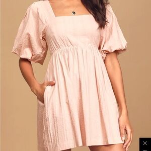 Maximum Cuteness Blush Pink Puff Sleeve Babydoll Dress